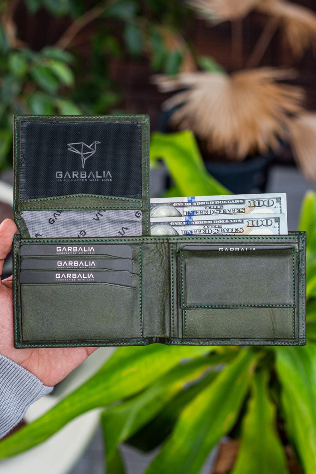 Garbalia-Jackson Genuine Leather Rfid Blocking Crazy Green Wallet με θήκη νομισμάτων 4