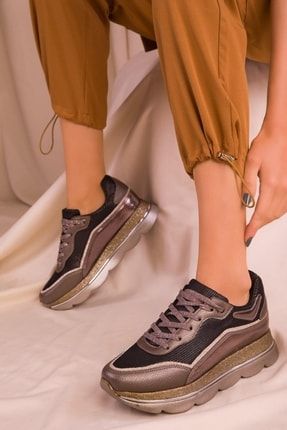 Gümüş Taşlı Kalın Taban Sneaker Kadın Ayakkabı bybc.116113