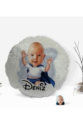 Kişiye Özel Isimli Bebek Karikatürlü Yuvarlak Dekoratif Kırlent Yastık-3 Bitmeyen92858