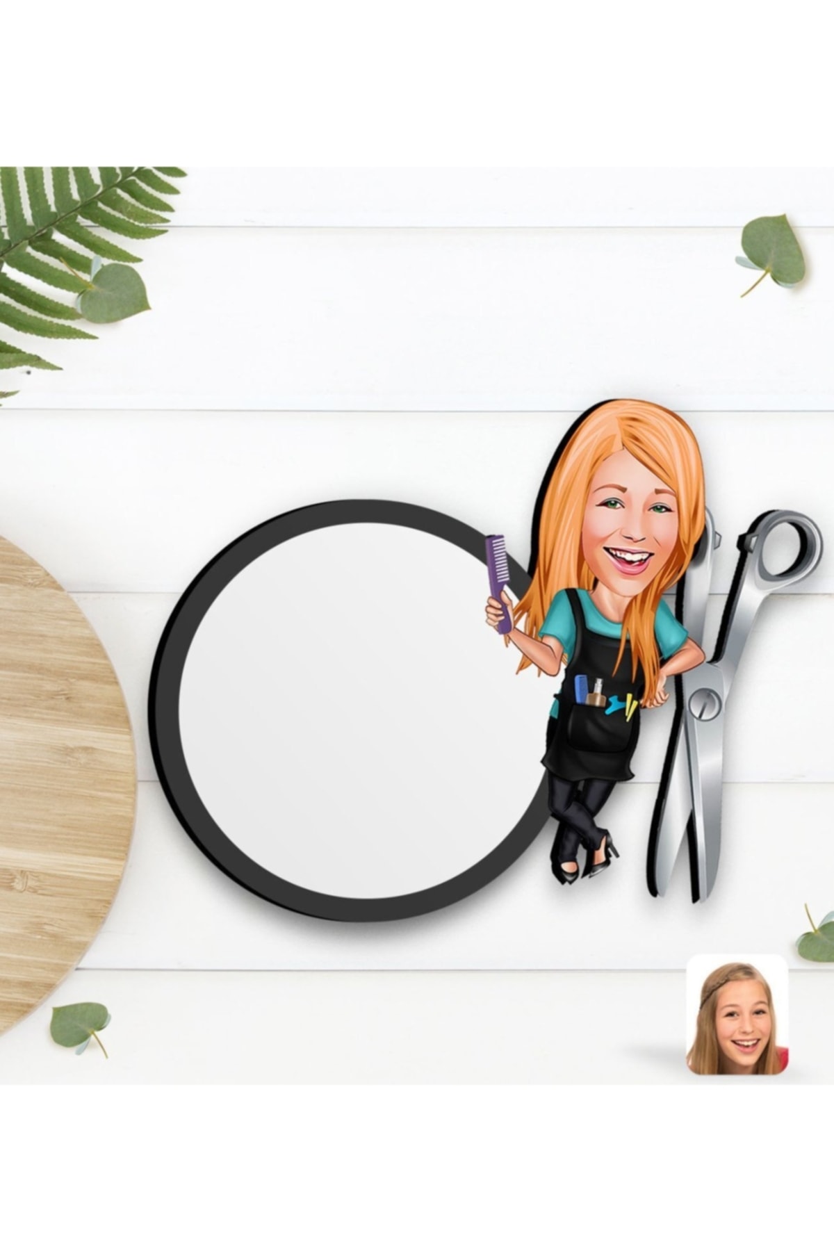 Bk Gift Kişiye Özel Kadın Kuaför Karikatürlü Ahşap Bardak Altlığı-1