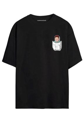 Hasbulla Cep Baskılı Unisex Siyah Oversize T-shirt TYC00386972462