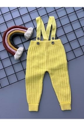 Sarı Renk Önden Düğmeli Askılı Ayarlanabilir Unisex Bebek Triko Salopet Tayt Pantolon salopet01