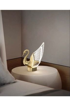 Luxury Şık Dizayn Tasarım Kuğu Tekli Kristal Gold Ledli Masa Lambası LUNAKUĞU-ML-G