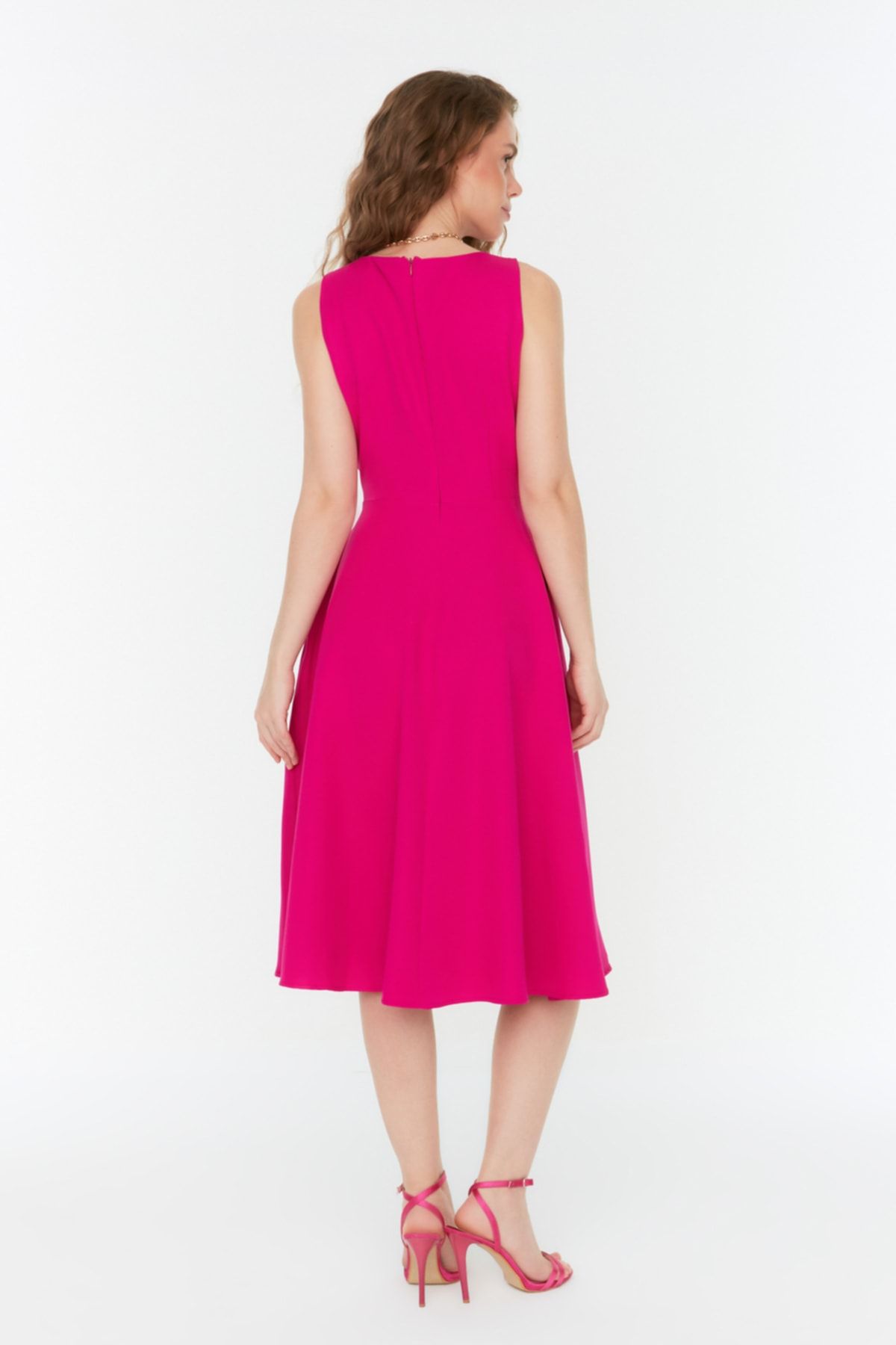 Trendyol Collection-Fukszia derékra nyíló redőzött Midi szőtt ruha TWOSS20EL0980 5