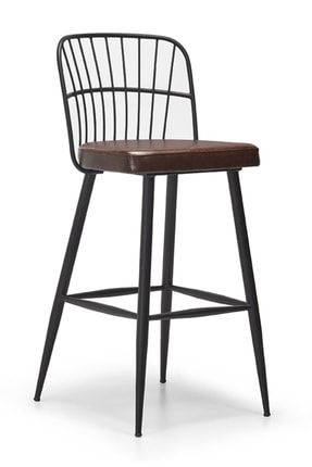 Zebra Bar Sandalyesi Kahverengi Deri Minderli (oturma Yüksekliği 65 Cm)