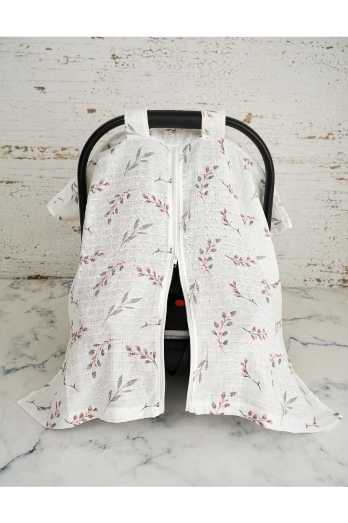 Pink Leaf Muslin Stroller Cover with Zipper