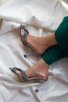 Kadın Topuklu Ayakkabı Şeffaf Taşlı Şeffaf Topuklu Stiletto Renkli Pamella Topuklu 659-510
