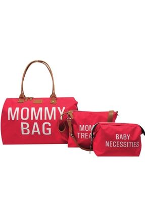 Mommy Bag Tasarım 3 Lü Set Kırmızı Baby Anne Bebek Bakım Ve Kadın Çantası AYB-MB3CY