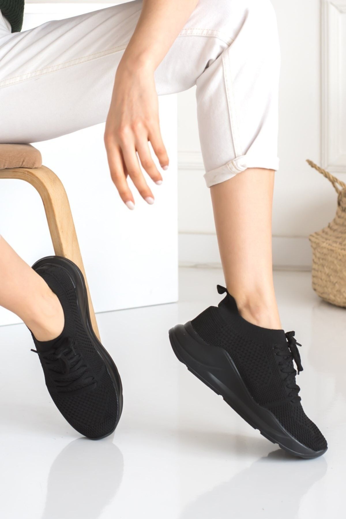 Allyup Black Women s Knitwear Sneaker Lace Up Socks Bracelet