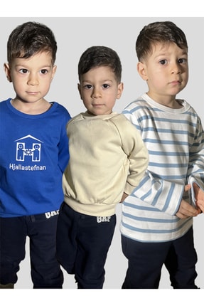 Çocuk Lacivert-mavi Çizgili-bej Üçlü Body-sweatshirt Takım TSE.SLLB.000