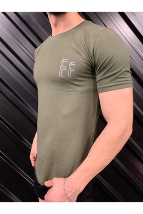 Erkek Asker Yeşil Arkası Dikişli T-shirt EAD35460