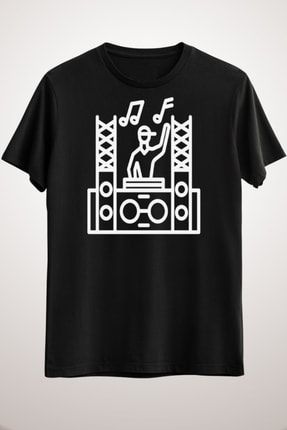 Unisex Siyah Dj Booth Setup, Spread, Müzik Tshirt Music T-shirt EM1300