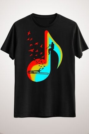 Unisex Siyah Müzik Tshirt Music Trombone Player EM2209