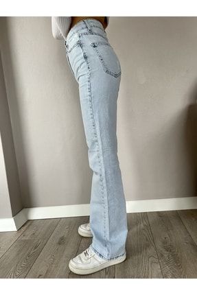 Kadın Mavi Yüksek Bel Straight Jeans Blue-5005