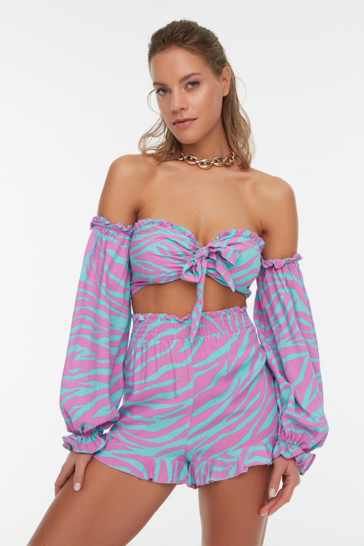 Trendyol Collection Damen Zweiteiler Regular Fit Für - Blau Größe 40