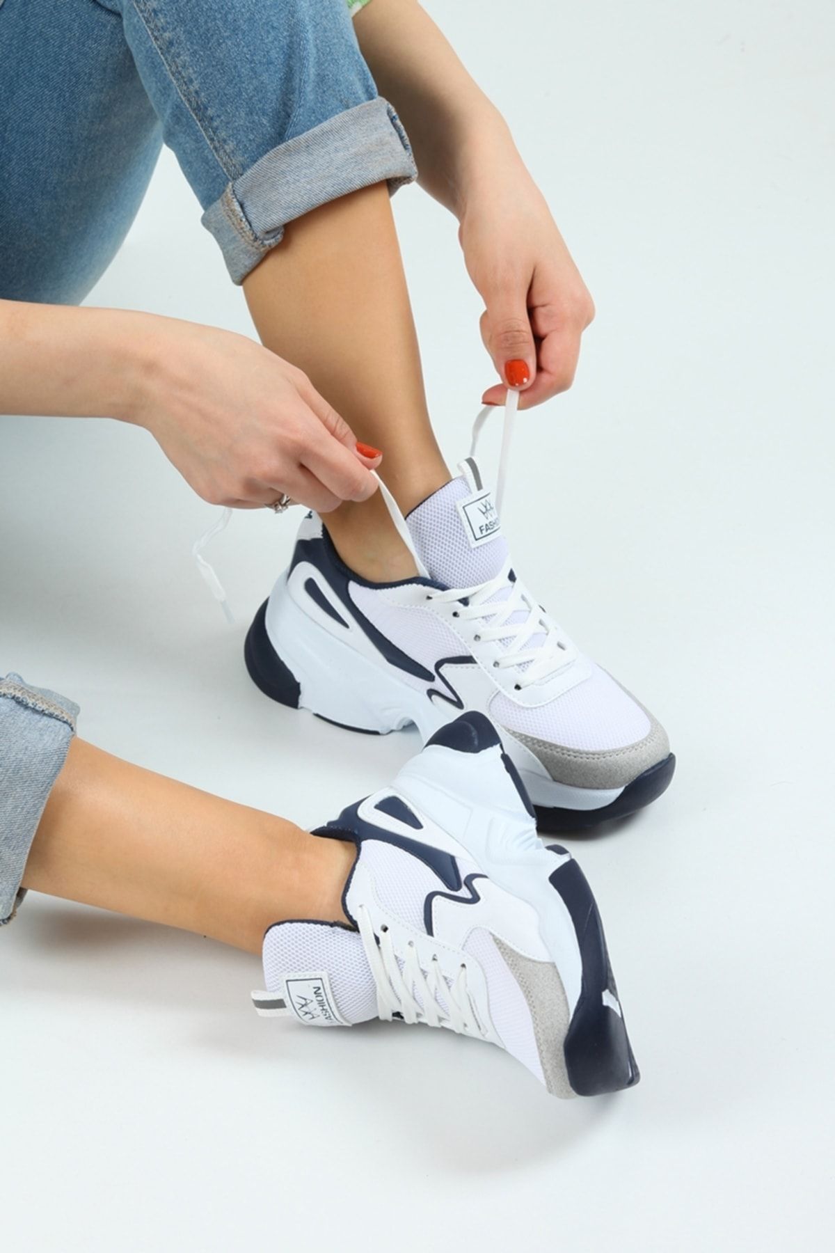 Ayax Navy Blue White Tied Women s Sneaker Trendyol