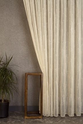 Massarelli Keten Tül Simli Krem Pilesiz