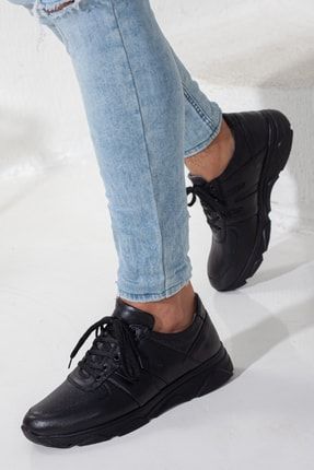Sneakers Hakiki Deri Siyah Detaylı Taban Spor Ayakkabı P126S7285