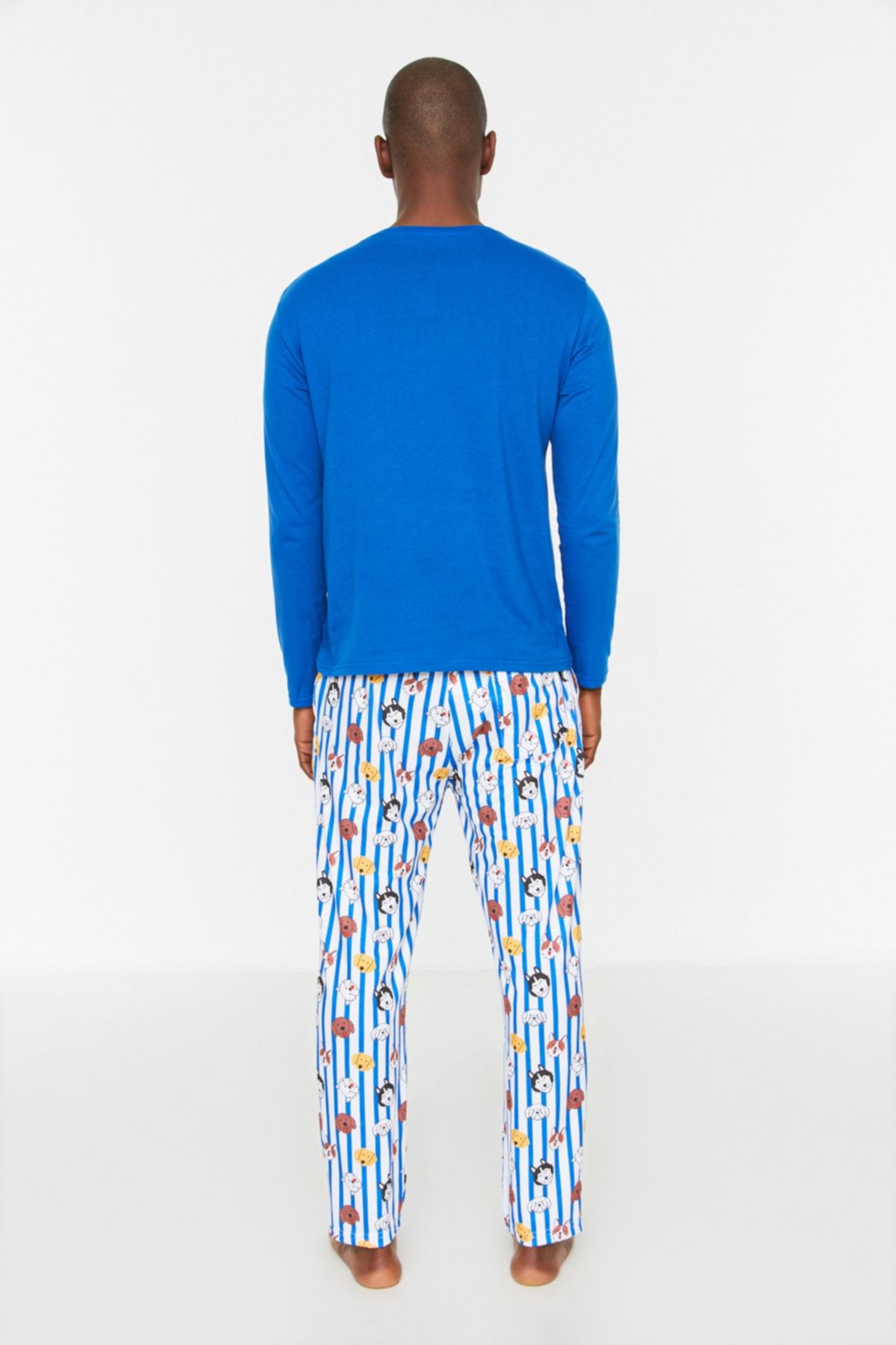 Trendyol Collection-Set pijamale cu imprimeu, albastru închis, 100% bumbac, cu croiala normală TMNAW22PT1313 5