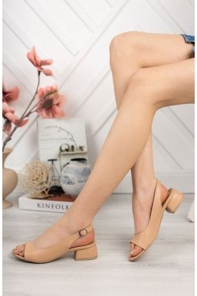 5 Punt Burnu Açık Bilekten Kemerli Nut Cilt Kadın Sandalet ZP24