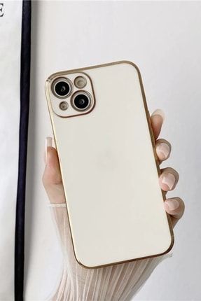 Iphone 13 Luxury Gold Detaylı Metal Tuşlu Beyaz Telefon Kılıfı EA13LXSBL