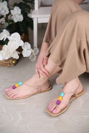 427 Renkli 3 Boncuklu Parmak Arası Kadın Sandalet TYC00389116024