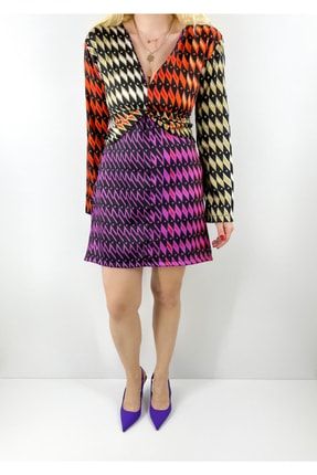 Renkli Özel Baskı Kruvaze Elbise SS22010103