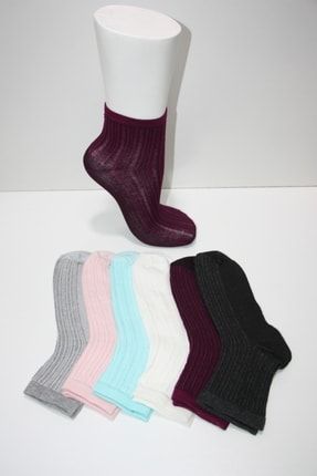 Kadın 6 Çift Renkli Yarım Konç Kabartma Desenli Çorap PM217