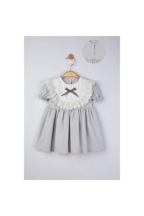 Beyaz Dantel Yaka Detaylı Bebek Elbise LMK-300