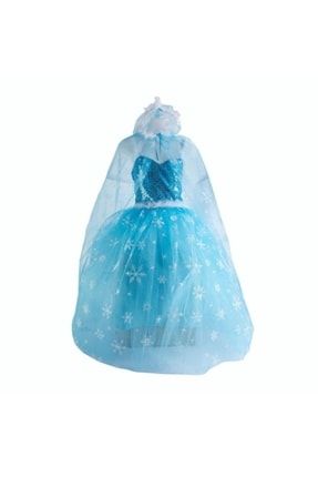 Kız Çocuk Elsa Frozen Simli Pelerinli Kostüm Elbise 7L2022047