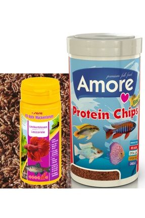 Sera Fd Rote Mückenlarven Kan Kurdu 50ml Kutu + Elite Protein Red Algae Pro Chips 250 Ml Kutu sera-bloodworms-amore-pchips-300