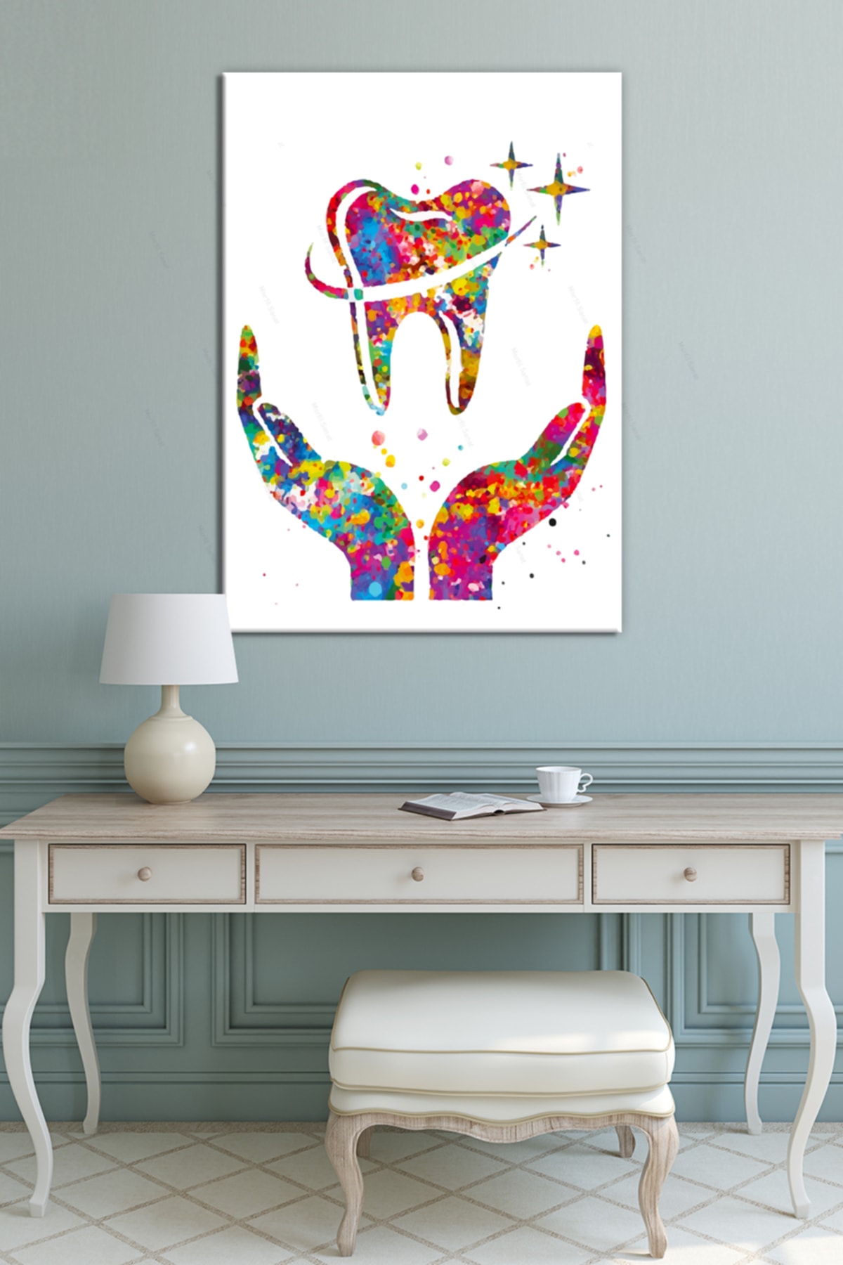 Diş Hekimlerine Doktorlara Hastanelere Özel Suluboya Efektli Kanvas Tablo ( 8 Farklı Ölçü )