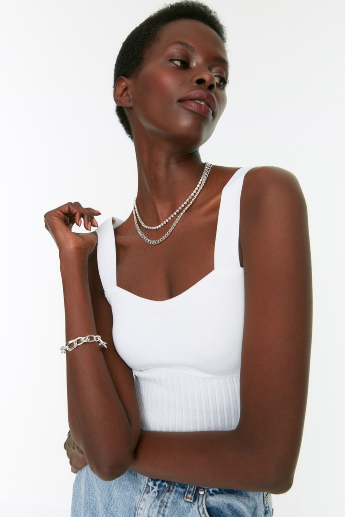 Trendyol Collection Bluse Ecru Figurbetont