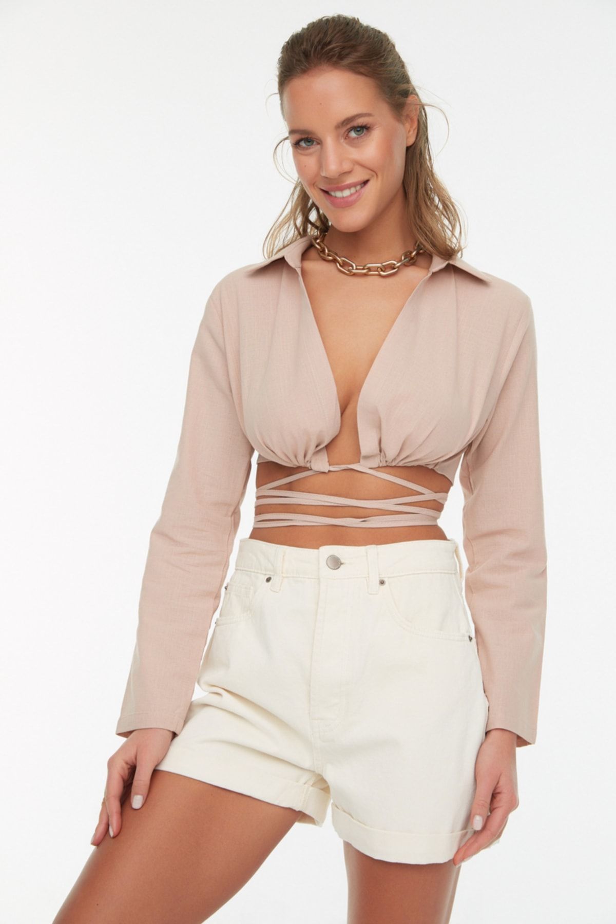 Trendyol Collection Bluse Beige Regular Fit Fast ausverkauft