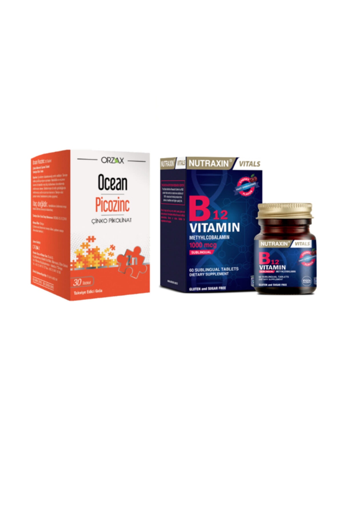 Cilt, Saç, Tırnak Sağlığı Için Çinko 15 Mg 30 Tablet+nutraxin B12 Vitamini 60 Dilaltı Tableti