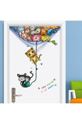 Renkli Kediler Çocuk ve Bebek Odası Duvar Dekoru Kapı Süsü Duvar Sticker MK-402