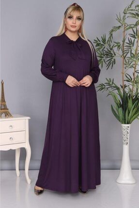 Kadın Mor Kravat Yaka Detaylı Uzun Elbise nb00330