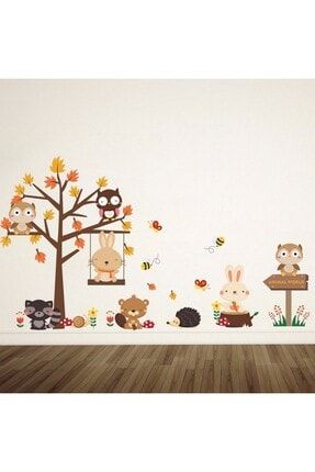 Sevimli Tavşanlar Ve Ağaç Bebek Odası Dekorasyonu Duvar Süsü Sticker MK-361