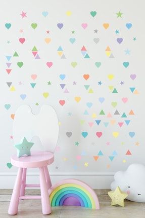 Pastel Yıldız Kalp ve Üçgen Çocuk Odası Sticker CS-412