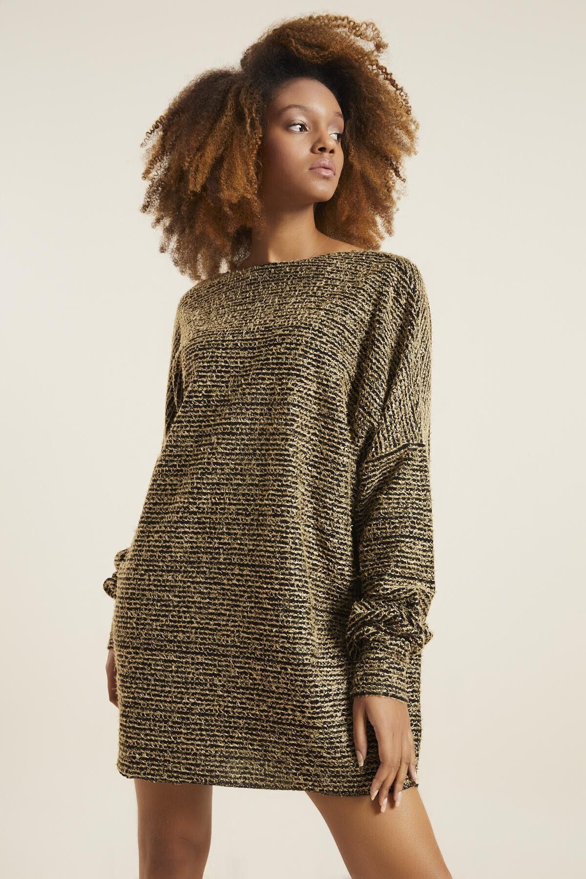 Quincey-Gelbes schwarzes Bouclé-Kleid für Damen 3