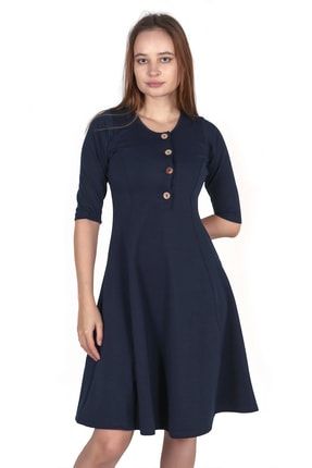 Kadın Lacivert Düğmeli Elbise MYL-101