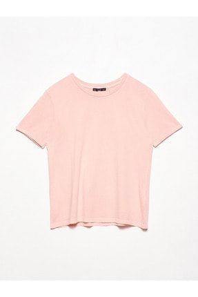 Kadın Pembe Kol Duble Kıvırmalı Basic T-Shirt 101A03535