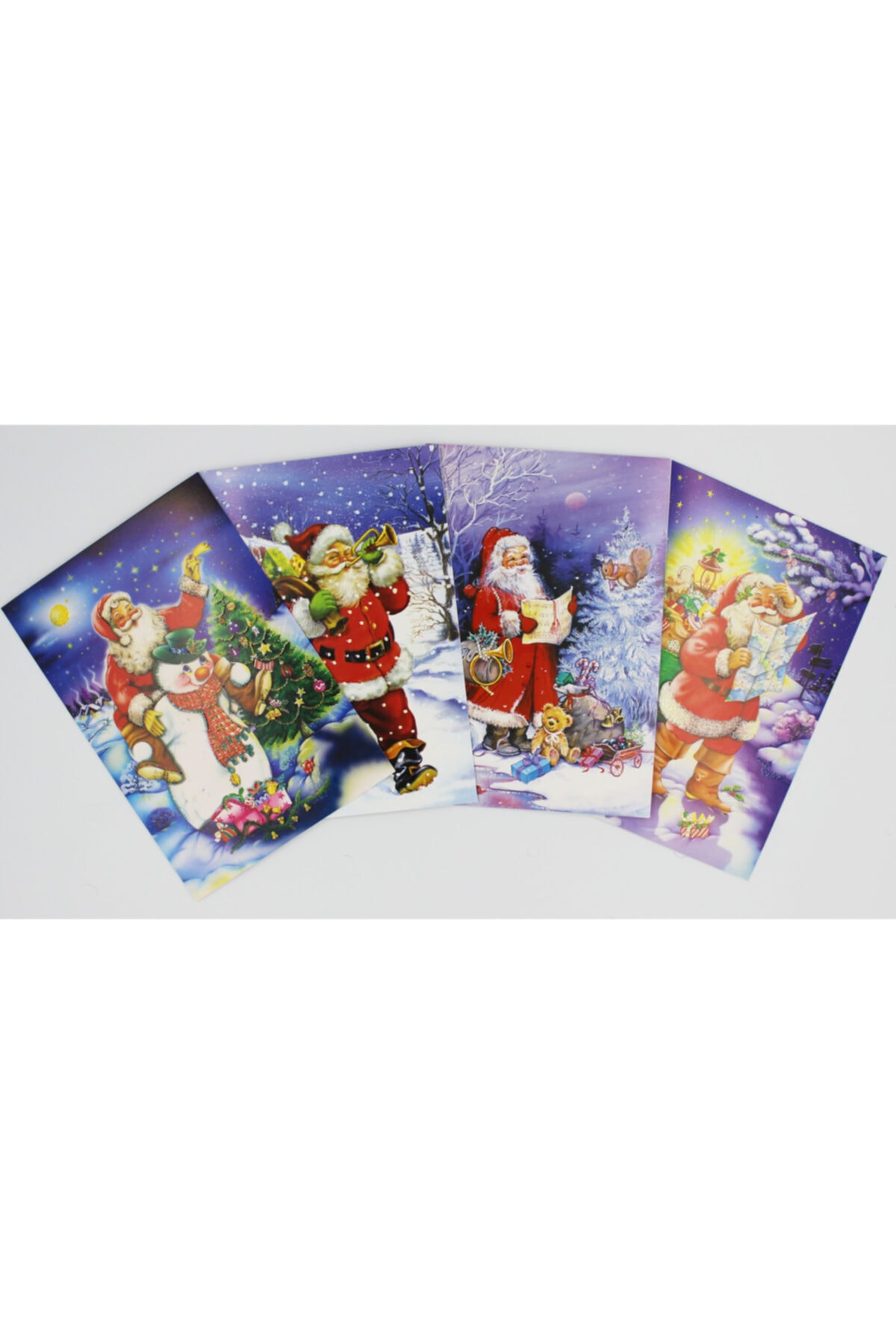 KESKİN COLOR Yaldızlı Simli Yılbaşı Kartpostalı Zarflı Dörtlü Set