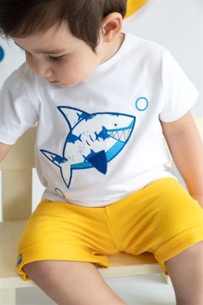 Erkek Bebek Beyaz Shark Organik Tişört NK08003BB