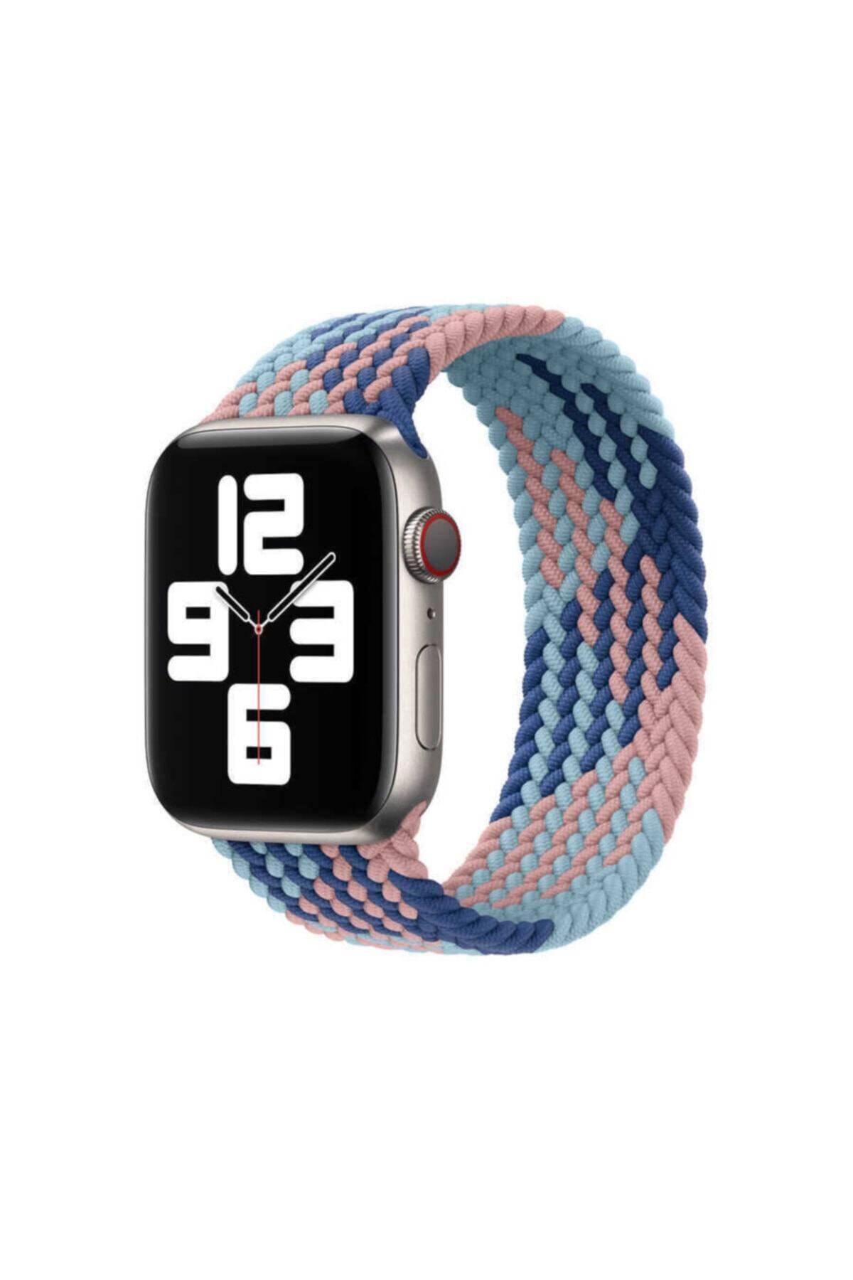 Apple Watch 38mm Hasır Örgü Tasarımlı Large Kordon - Mavi-lacivert