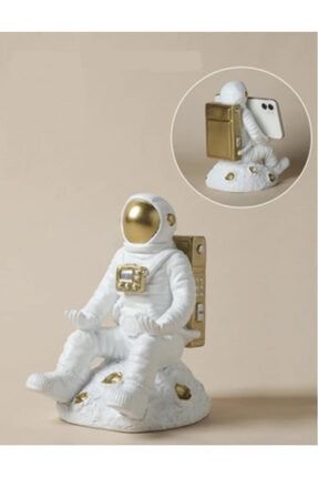 Mey Astronot Telefon Tutucu Masa Üstü Telefon Standı Poliserin, Gold Renk, 18cm Yükseklik golasttel
