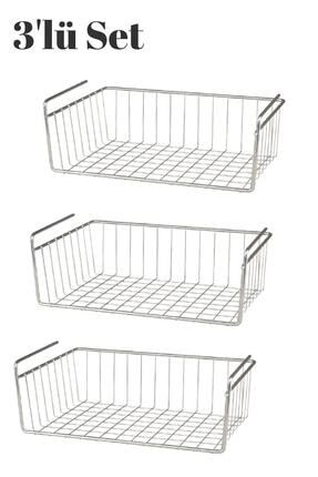 3 Adet Dolap Içi Kanguru Raf Çelik Sepet Askılı Raf Düzenleyici Sepet Raf Altı Sepet KGR-3K