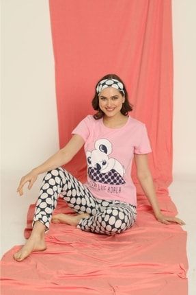Ayıcıklı Kadın Pijama Takımı Pembe Sfpjm SOOFpyjamas