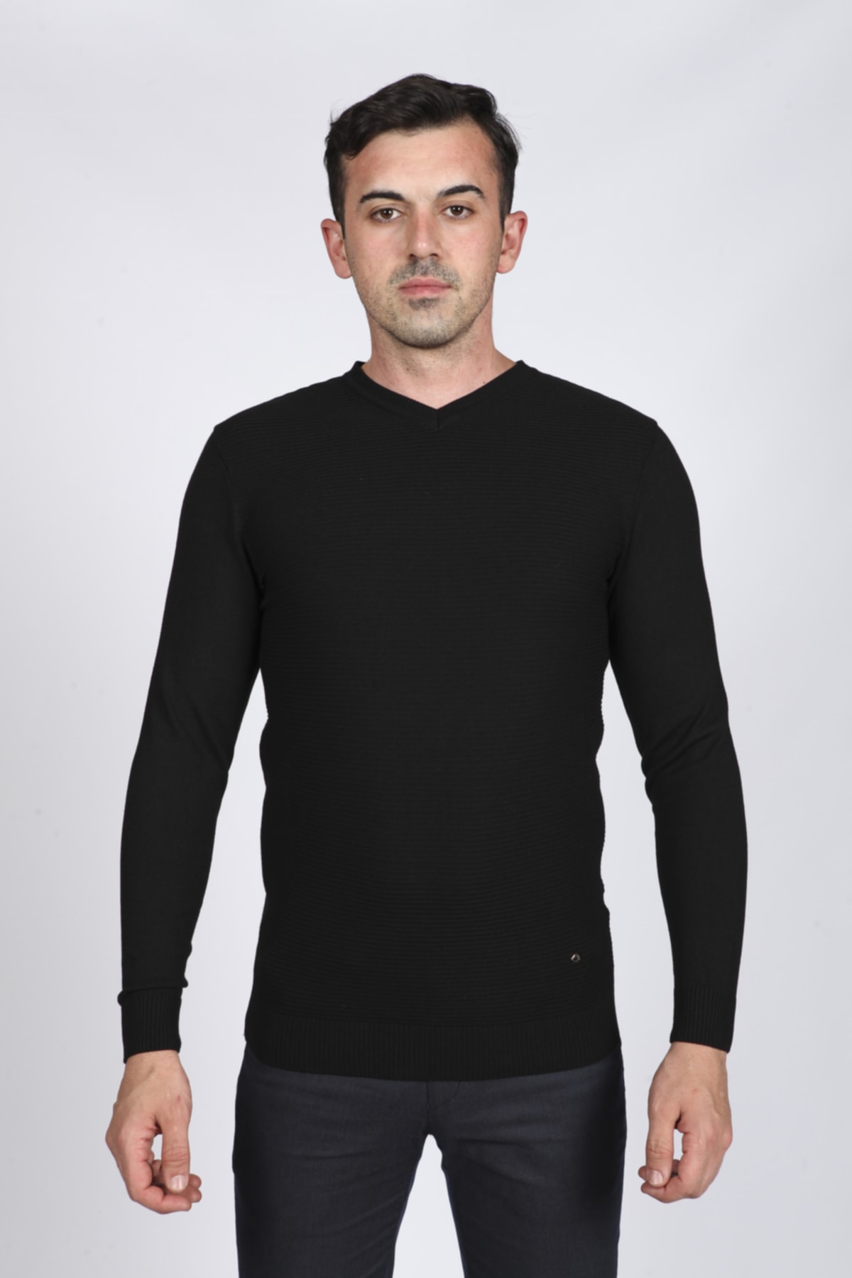 V-Neck Lycra Slim Fit Men's Sweater - Black Color