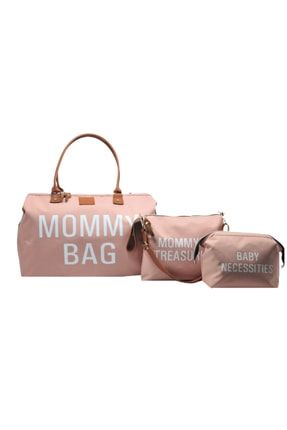 Mommy Bag Tasarım 3 Lü Set Pudra Baby Anne Bebek Bakım Ve Kadın Çantası AYB-MB3CY